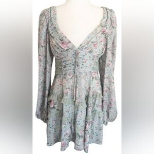 Altar'd State Mint Floral Ruffle Mini Dress